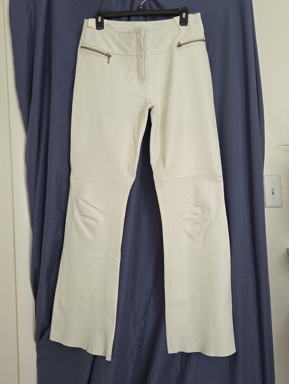 Vintage CACHÉ White Genuine Leather Bootcut Pants Quilted Moto Y2K Size 8